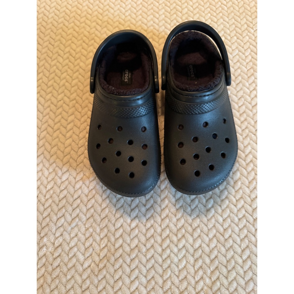 Crocs Classic Fuzz Lined Clogs Black Mens 6 Womens 8 Dual Comfort Fleece M6 W8